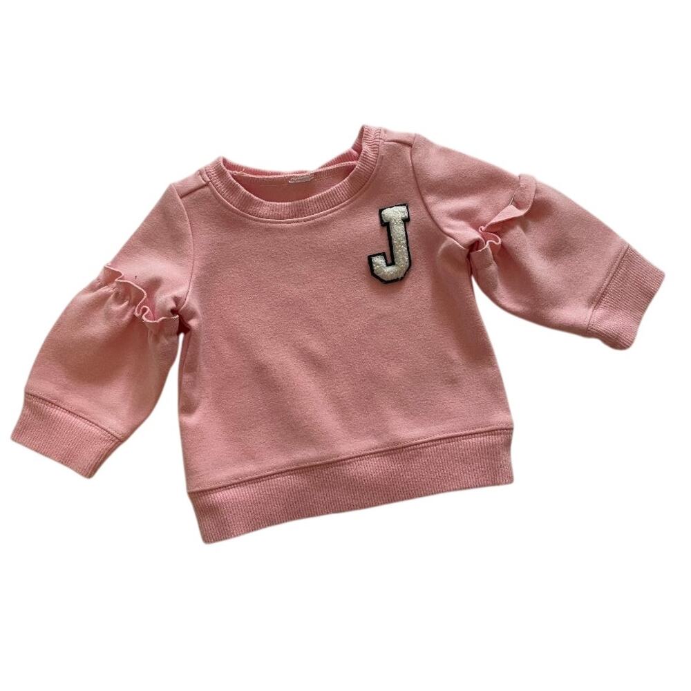 Girls Pink Pullover Sweatshirt Ruffle Sleeve‎ Letter J Applique Kids 6-12months